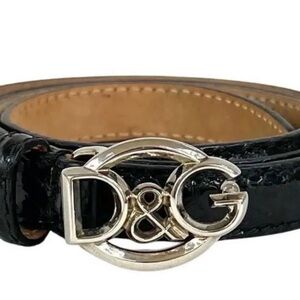 Authentic Dolce & Gabbana Black snakeskin Belt with Silver Logo Buckle